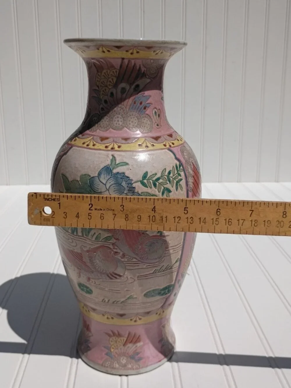 Vintage Pink Porcelain Vase Famille Rose Mandarin Ducks Lotus Flowers Chinese